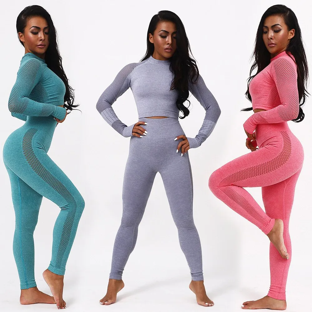 2pcs Women Seamless Yoga Set - Long Sleeve