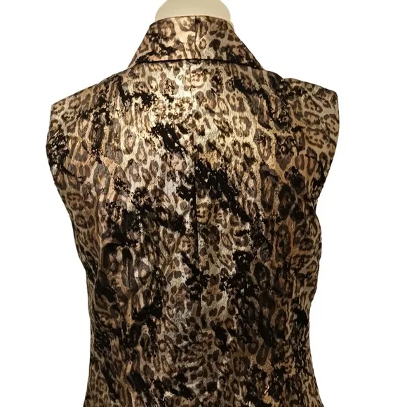 Alberto Makali Large Leopard Animal Print Metallic Vest Open Sleeveless Jacket