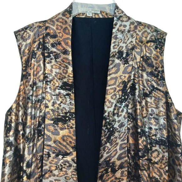 Alberto Makali Large Leopard Animal Print Metallic Vest Open Sleeveless Jacket
