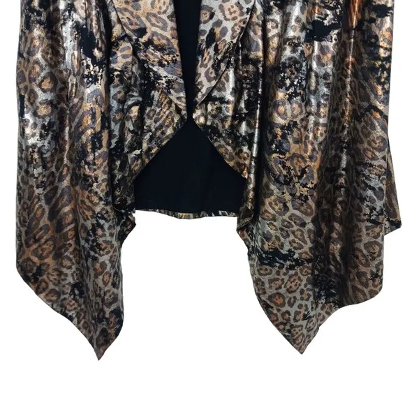 Alberto Makali Large Leopard Animal Print Metallic Vest Open Sleeveless Jacket