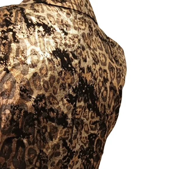 Alberto Makali Large Leopard Animal Print Metallic Vest Open Sleeveless Jacket