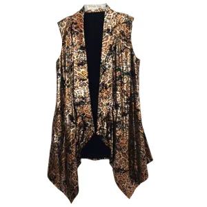 Alberto Makali Large Leopard Animal Print Metallic Vest Open Sleeveless Jacket