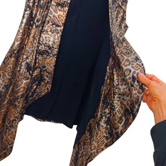 Alberto Makali Large Leopard Animal Print Metallic Vest Open Sleeveless Jacket