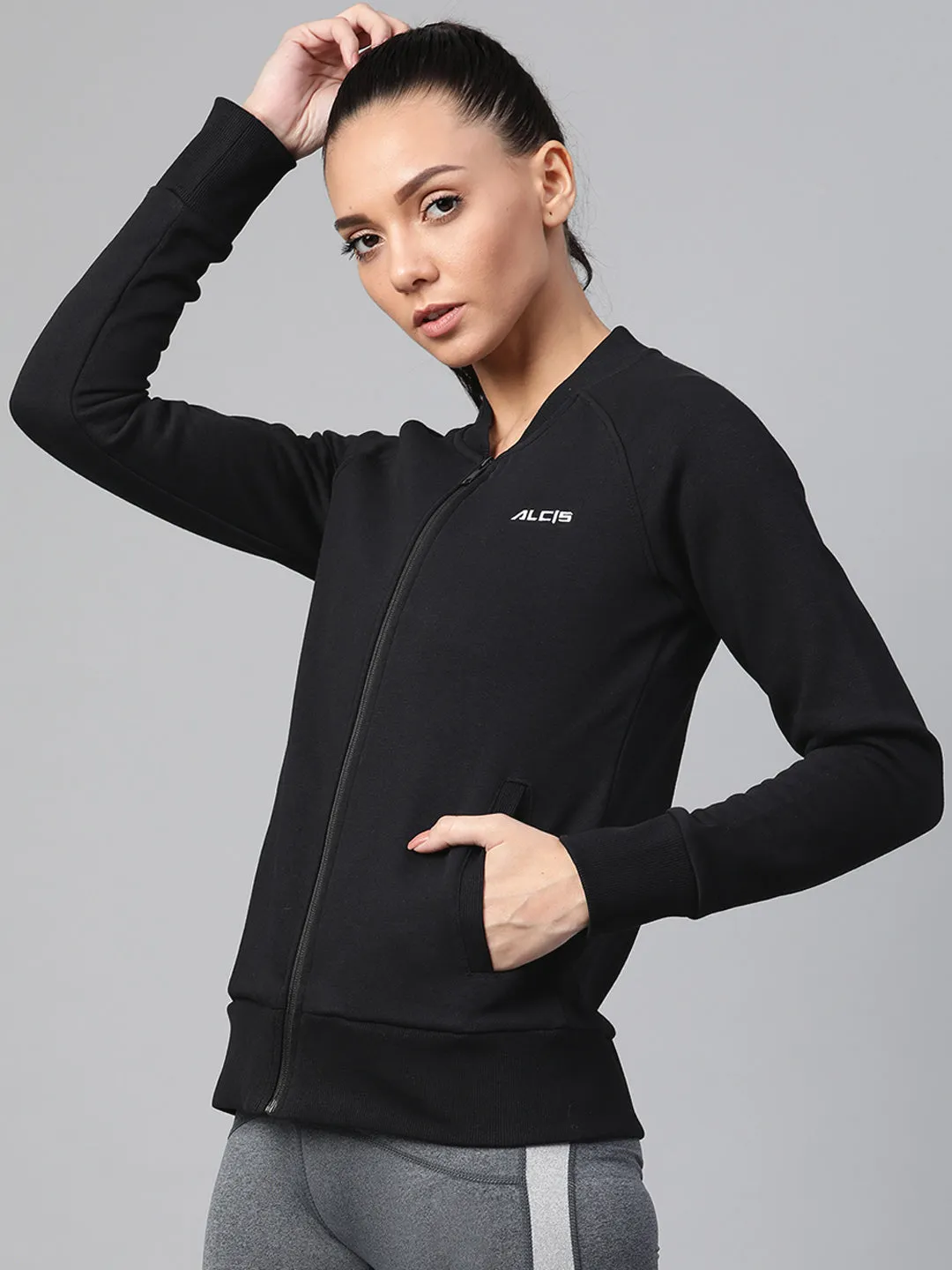 Alcis Women Black Solid Lightweight Sporty Jacket