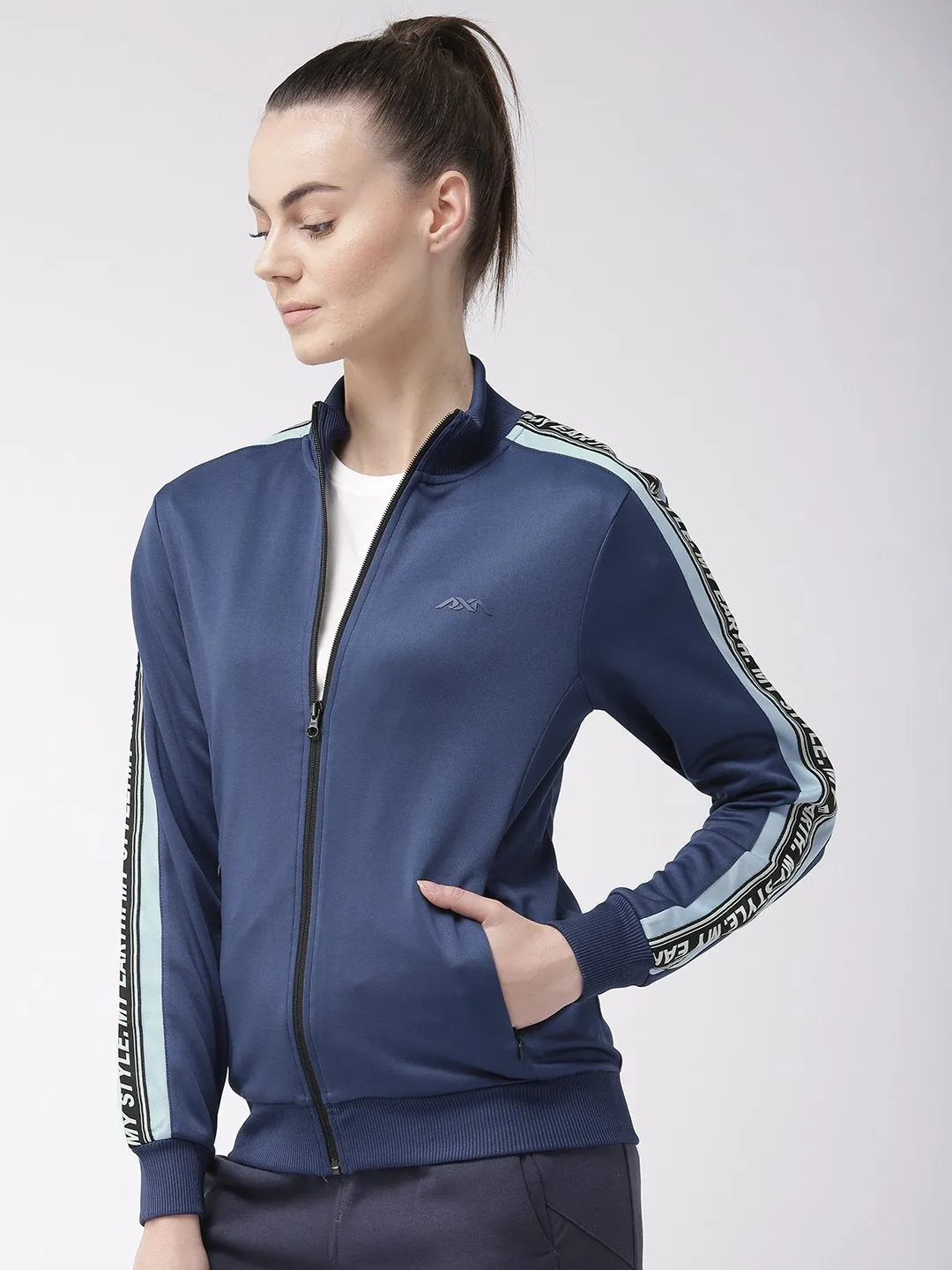 Alcis Women Navy Blue Solid Lightweight Sporty Jacket