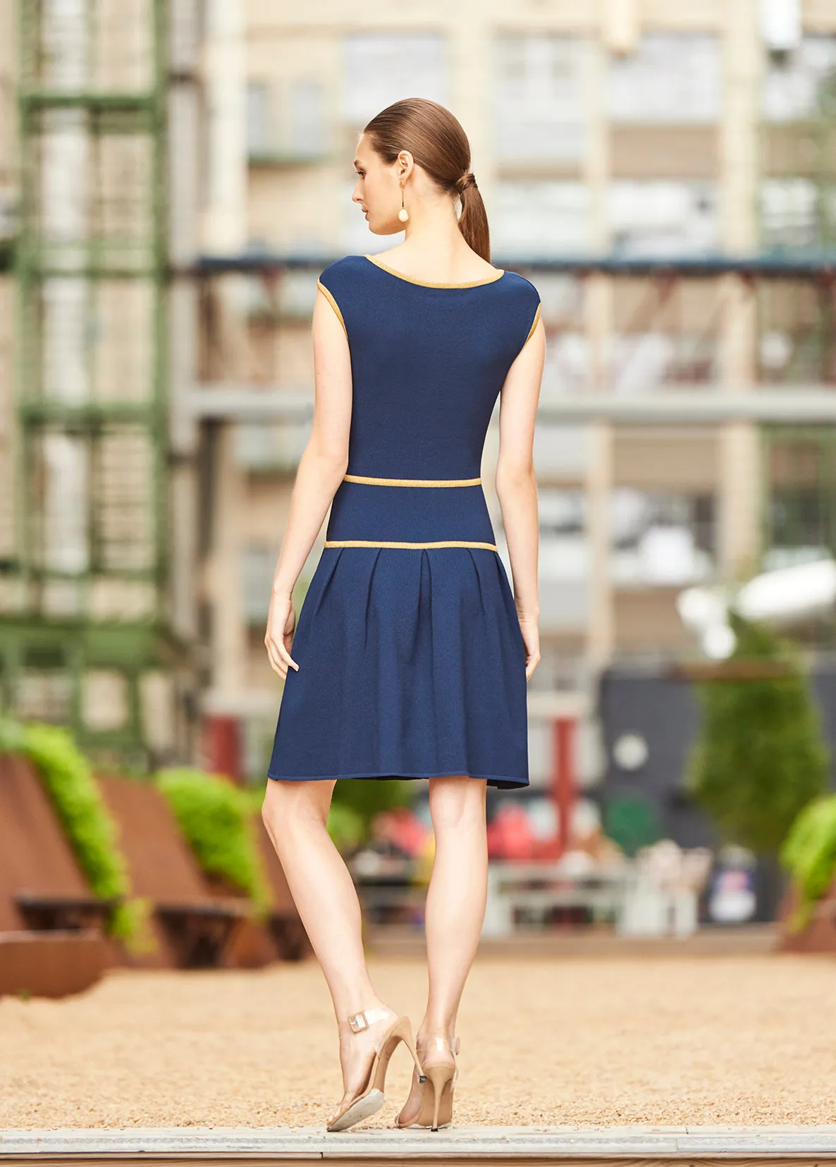 Amanda - Drop Waist Dress with Metallic Trim