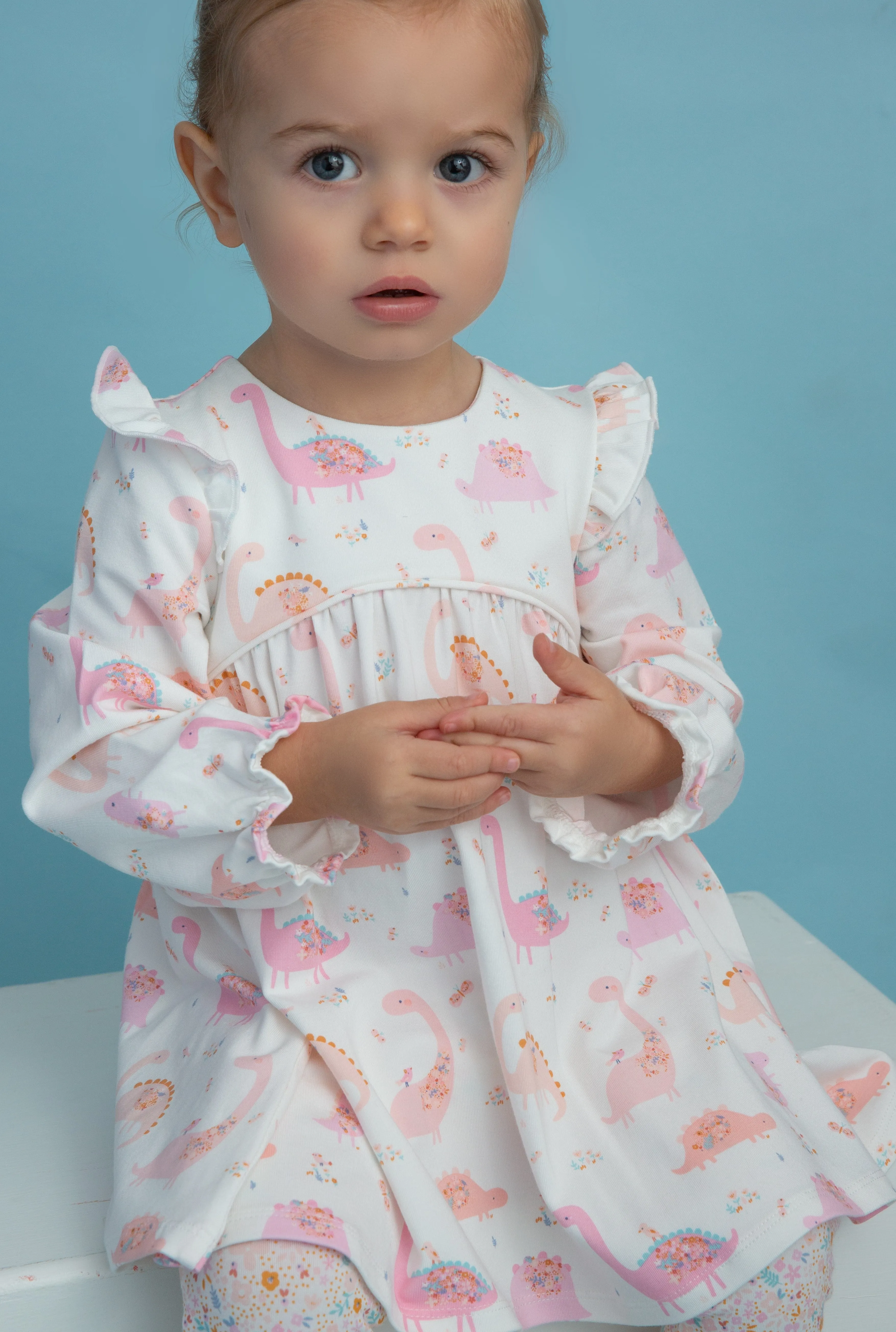 Angel Dear Floral Dinos Ruffle Dress & Legging Set
