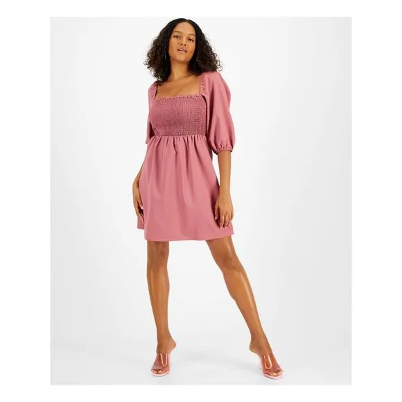 BAR III DRESSES Womens Pink Pullover 3/4 Sleeve Square Neck Short A-Line Dress M