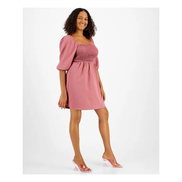 BAR III DRESSES Womens Pink Pullover 3/4 Sleeve Square Neck Short A-Line Dress M