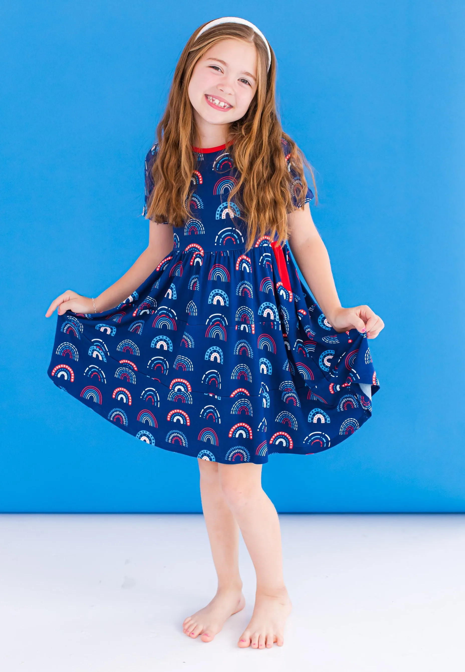 Birdie Bean Anthem Rainbows 4th of July Print Girls Birdie Dress