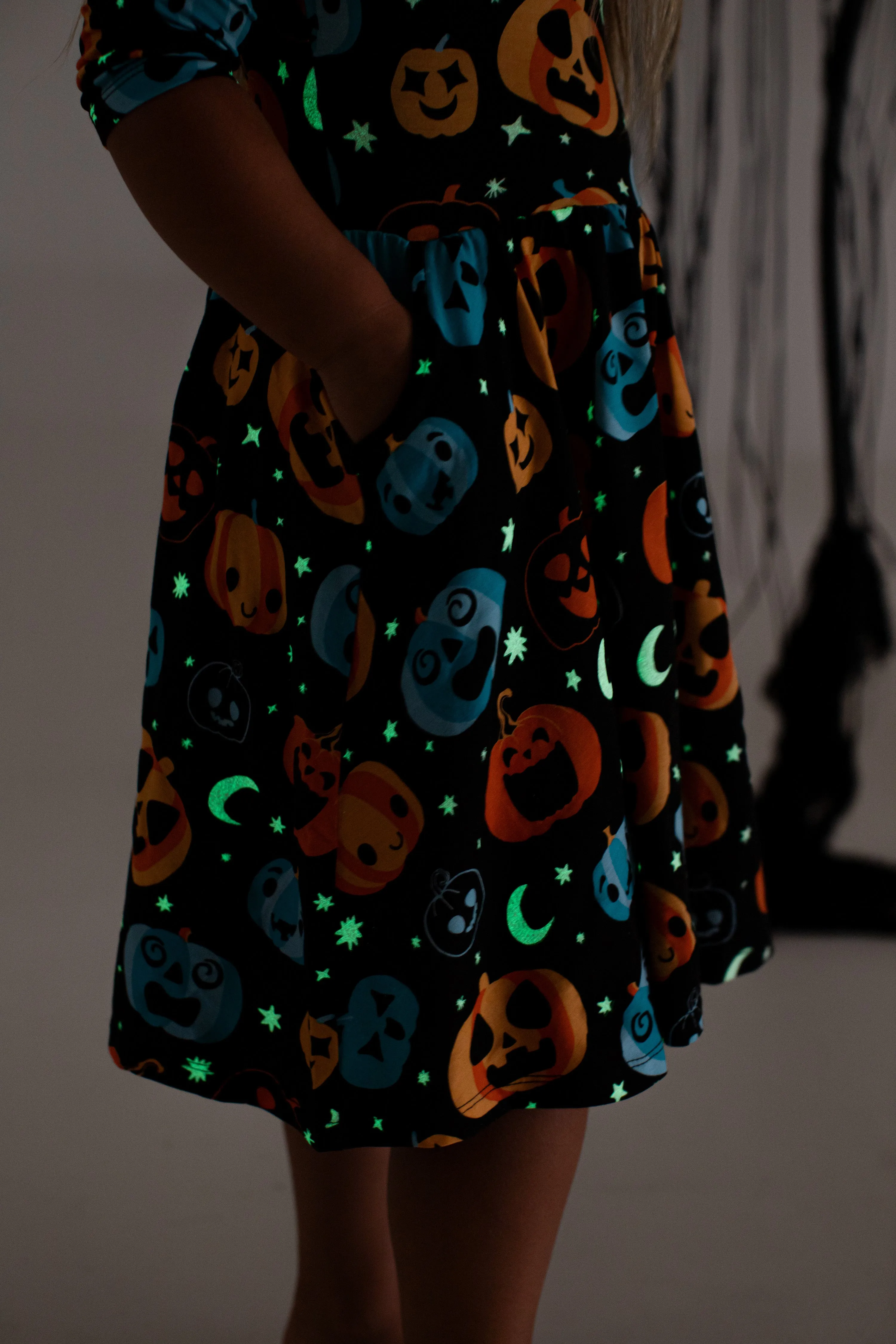 Birdie Bean Halloween Dex Teal and Orange Pumpkins Glow-in-the-Dark Girls Birdie Dress