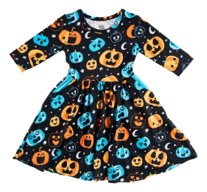 Birdie Bean Halloween Dex Teal and Orange Pumpkins Glow-in-the-Dark Girls Birdie Dress