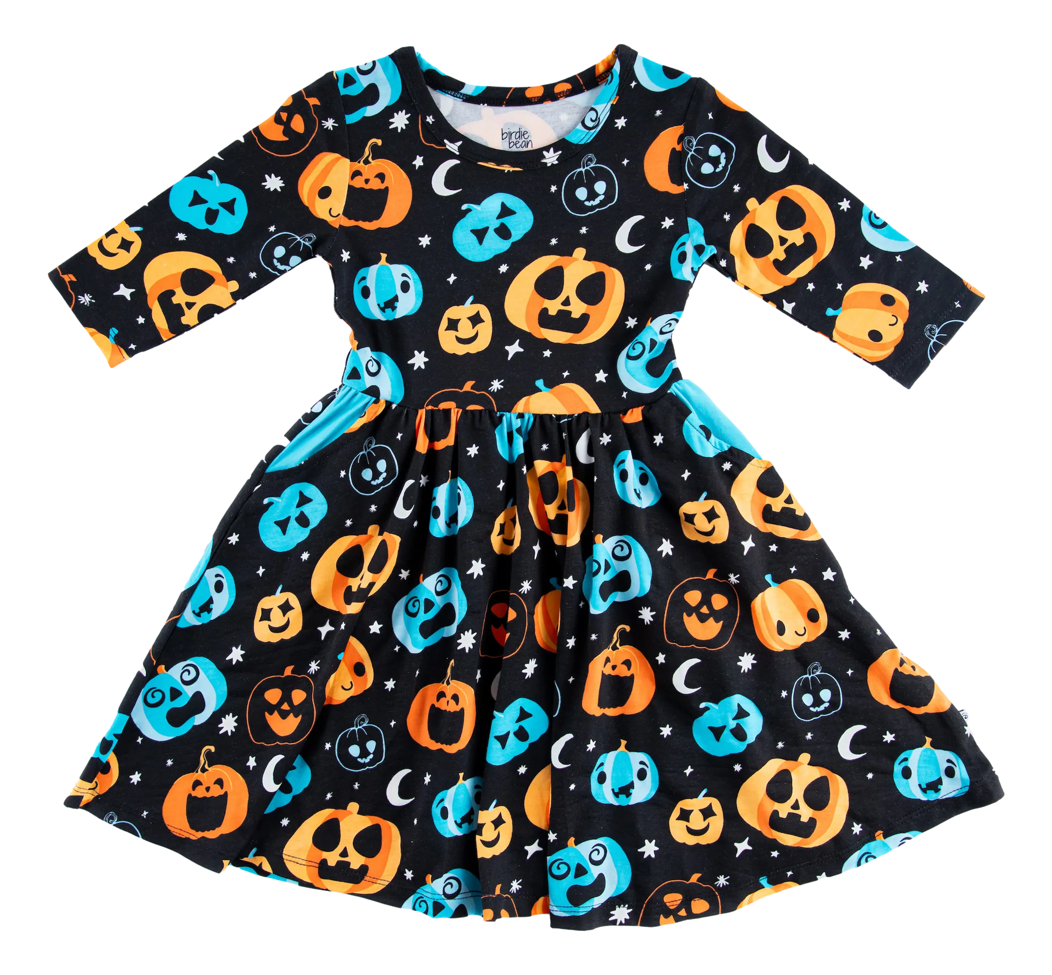 Birdie Bean Halloween Dex Teal and Orange Pumpkins Glow-in-the-Dark Girls Birdie Dress