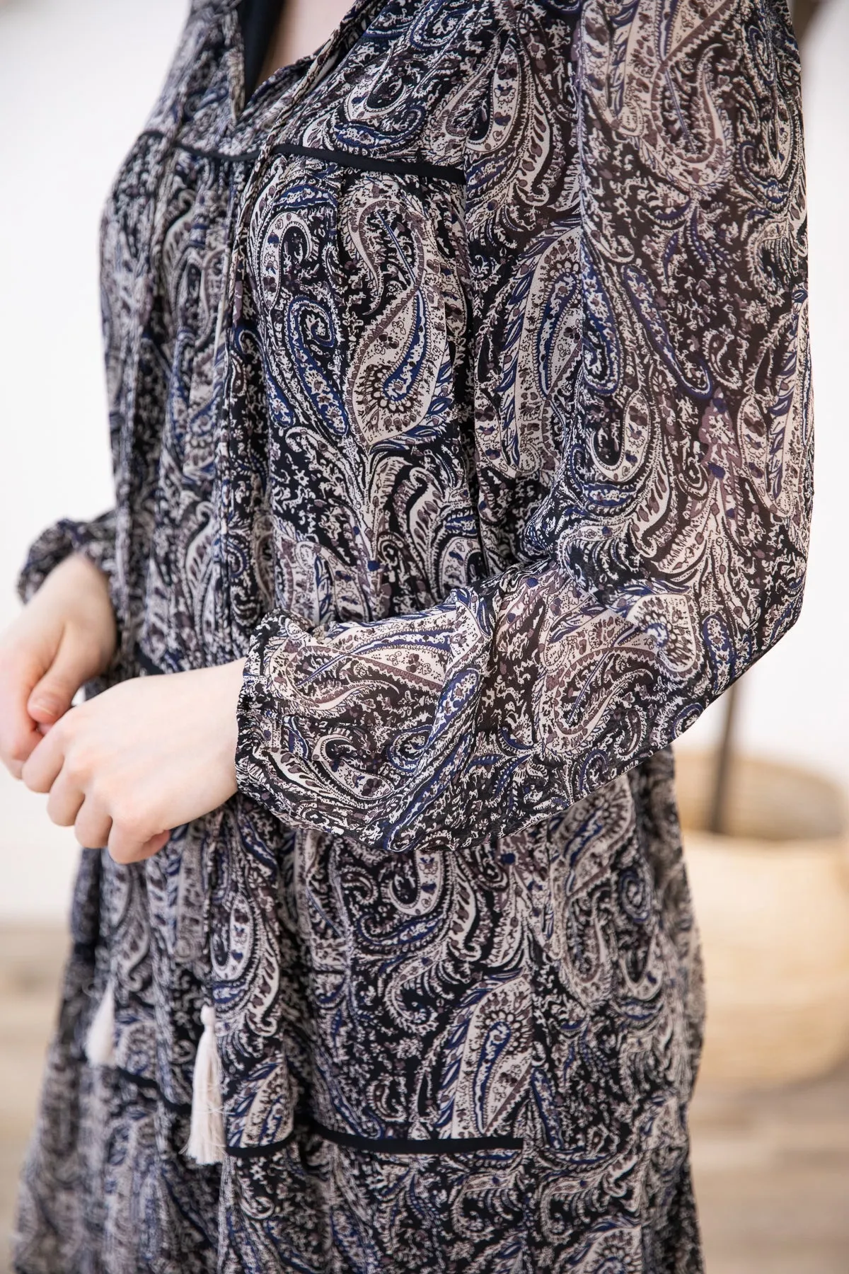 Black Multicolor Paisley Print Dress