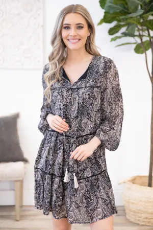 Black Multicolor Paisley Print Dress
