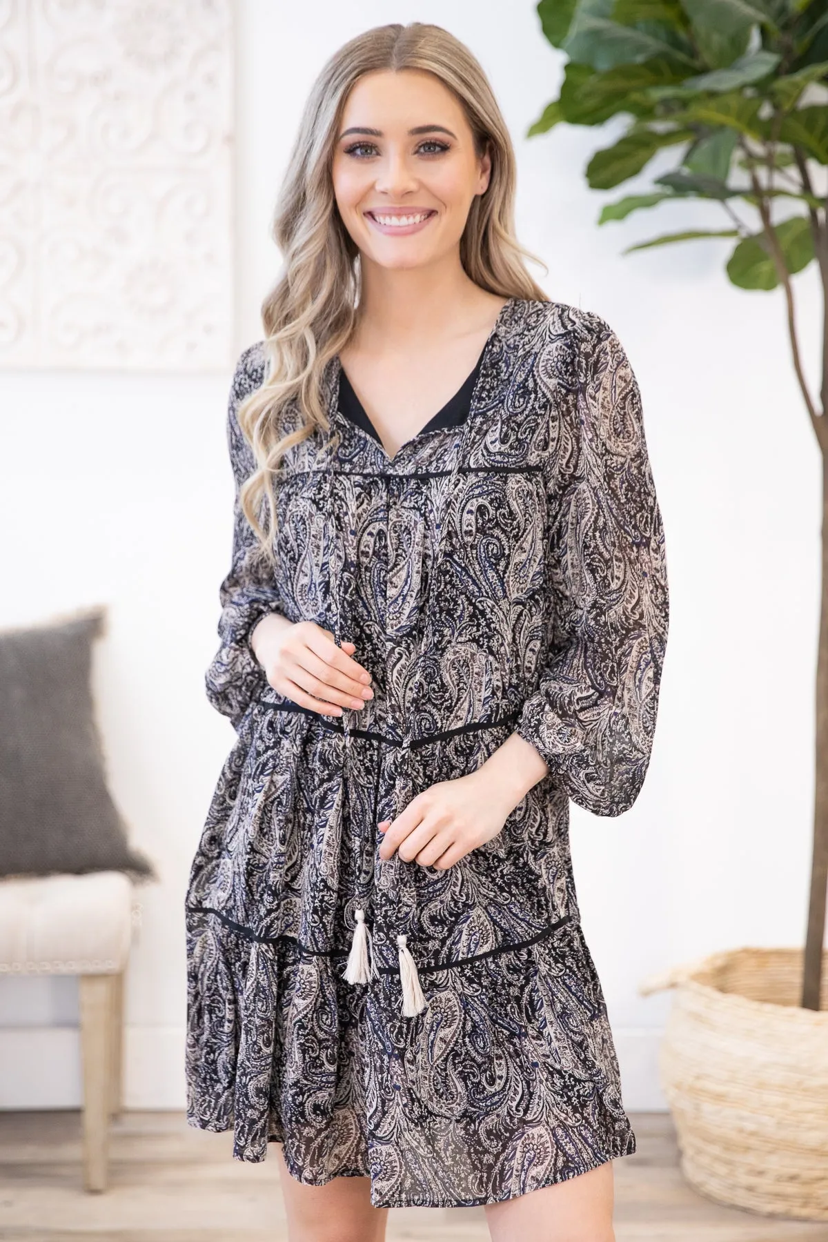 Black Multicolor Paisley Print Dress