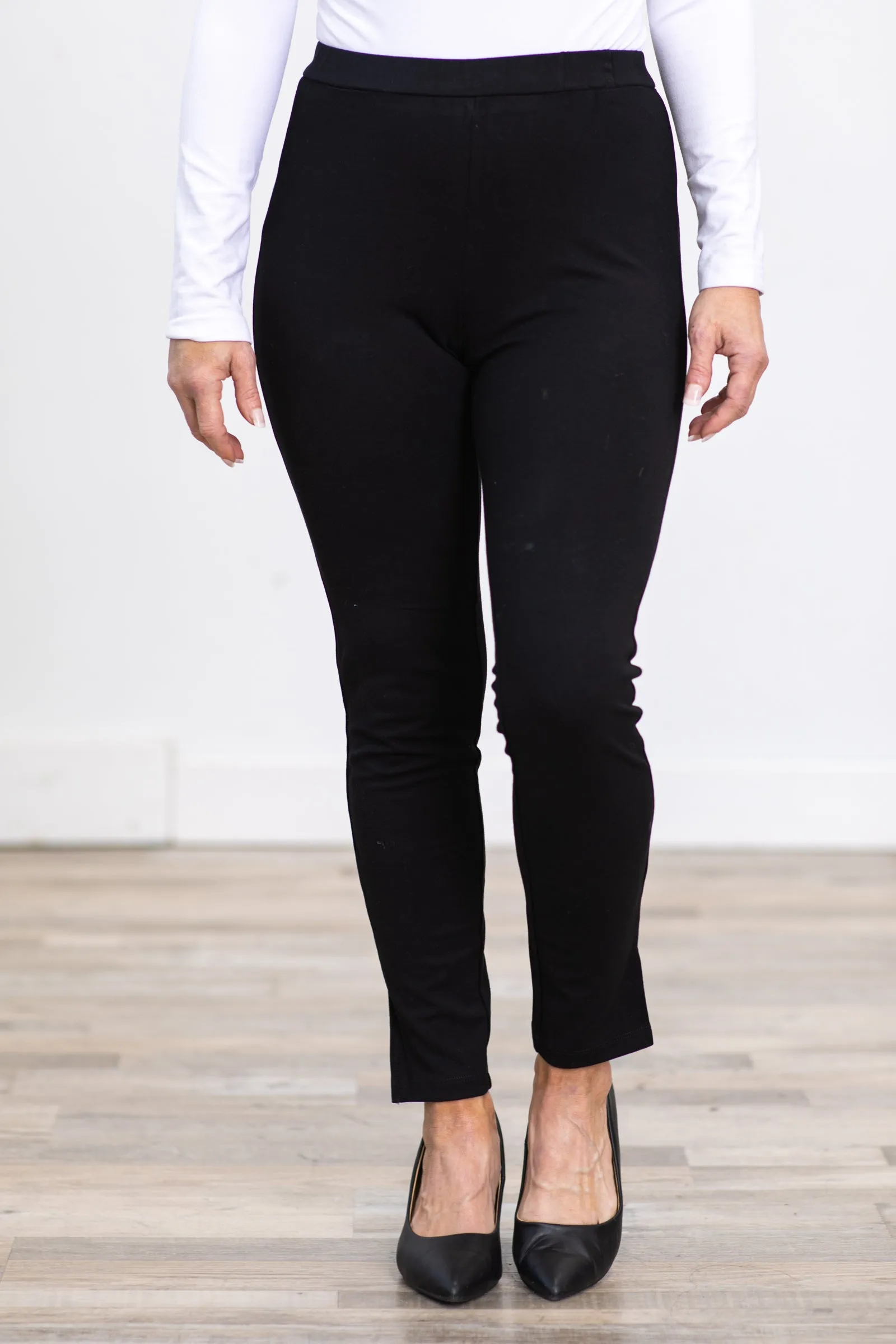 Black Ponte Bottom Slit Leggings