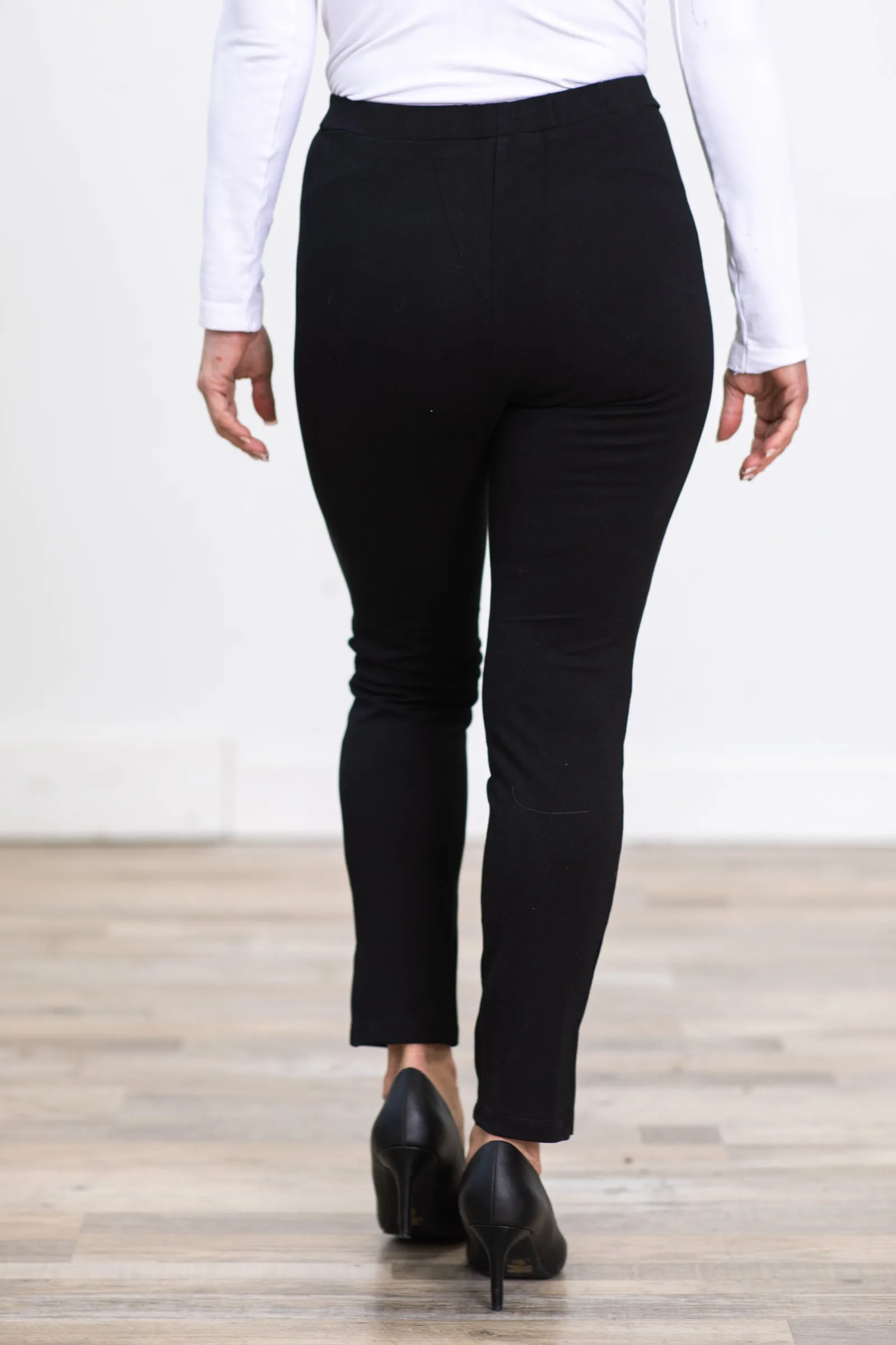 Black Ponte Bottom Slit Leggings