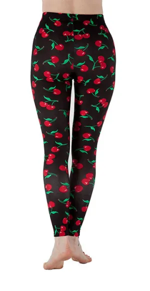 Black Spandex Leggings With Cherries On Top