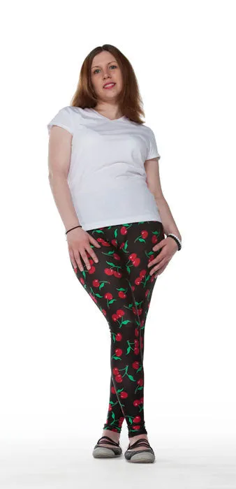 Black Spandex Leggings With Cherries On Top