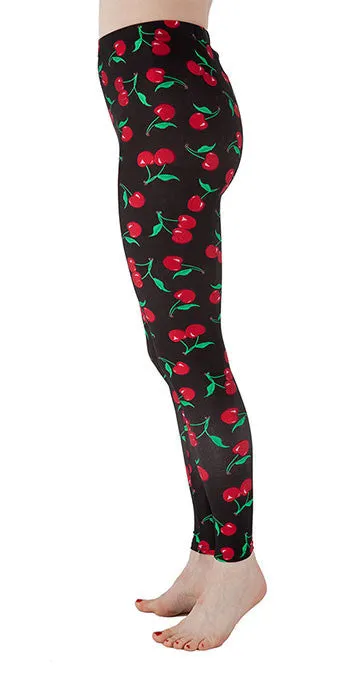 Black Spandex Leggings With Cherries On Top