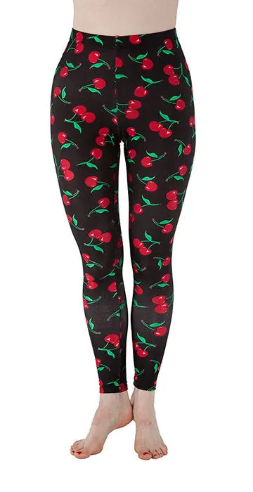 Black Spandex Leggings With Cherries On Top