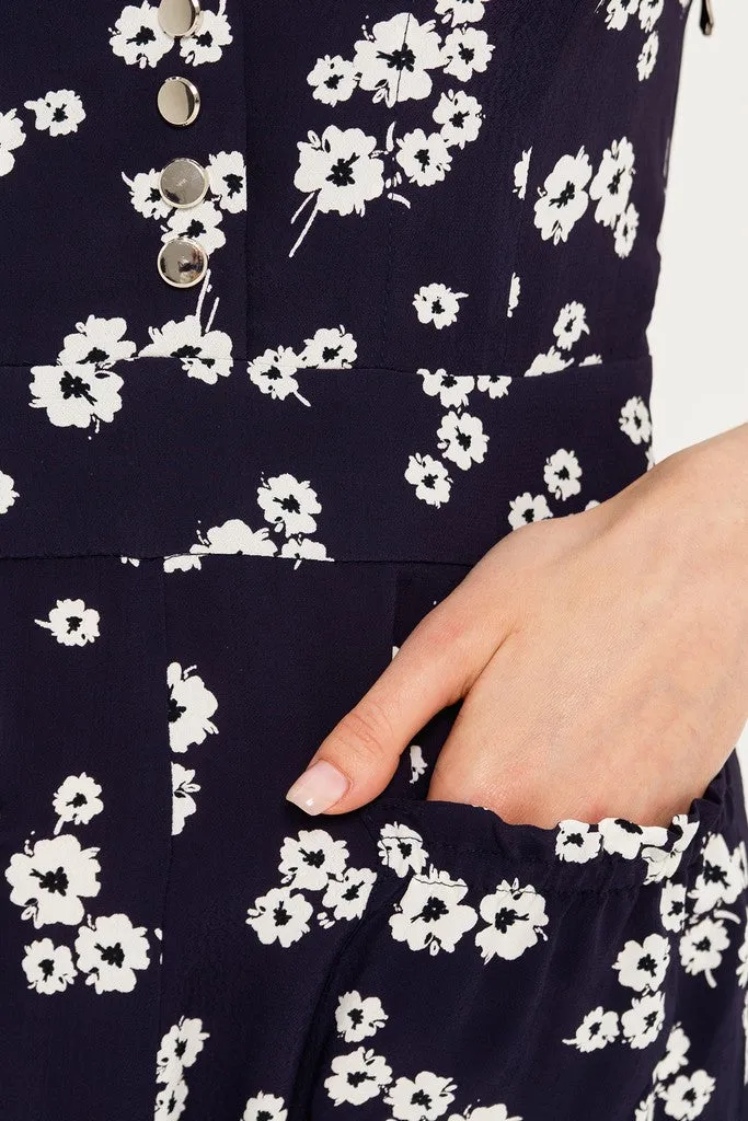 Blue Day A-line V-neck Cape Short Sleeve Maxi Floral Dress