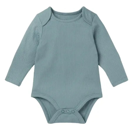 Blue Ribbed Long Sleeve Bodysuit