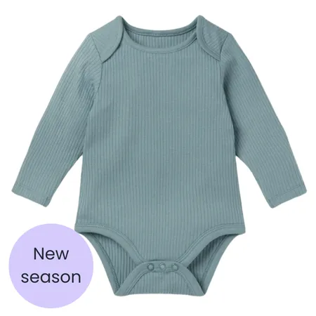 Blue Ribbed Long Sleeve Bodysuit