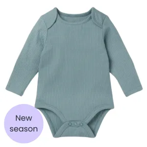 Blue Ribbed Long Sleeve Bodysuit