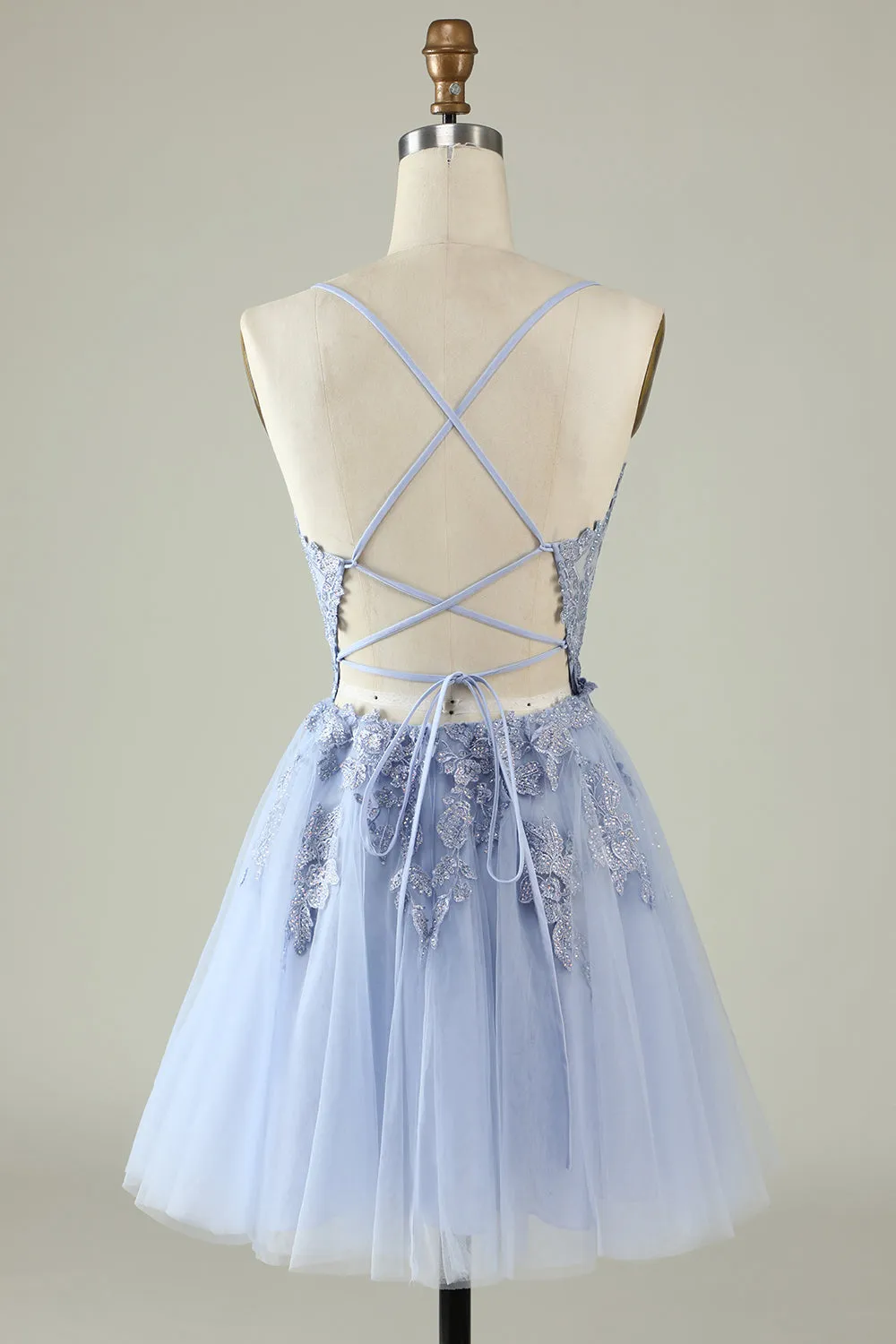 Blush A Line Spaghetti Straps Short Homecoming Dress with Appliques