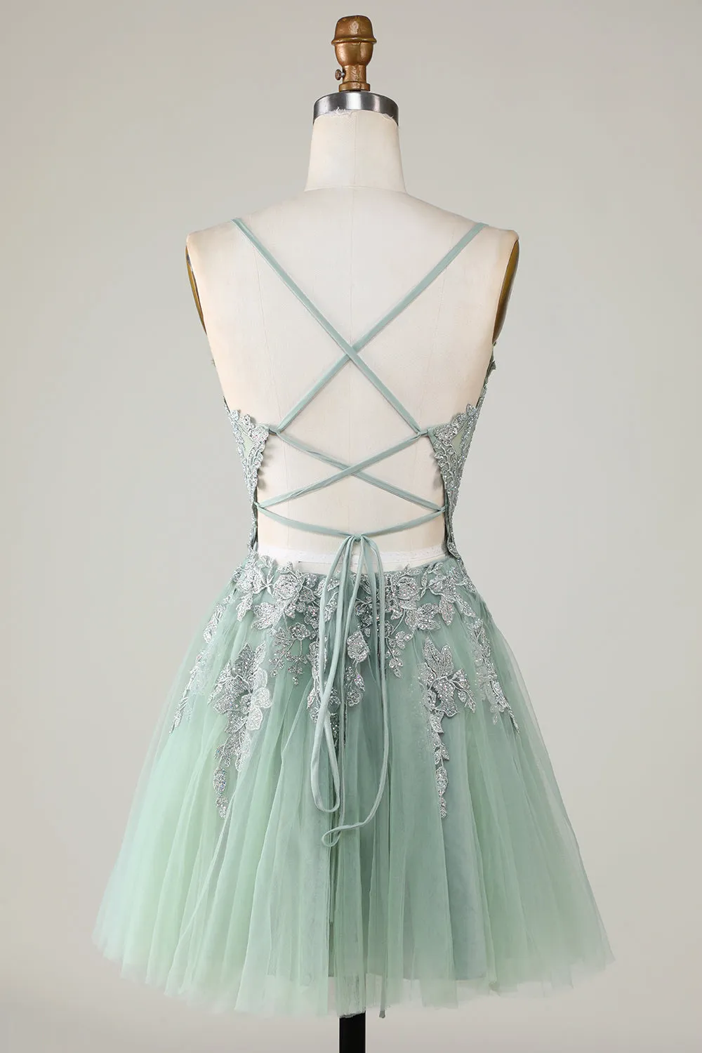 Blush A Line Spaghetti Straps Short Homecoming Dress with Appliques