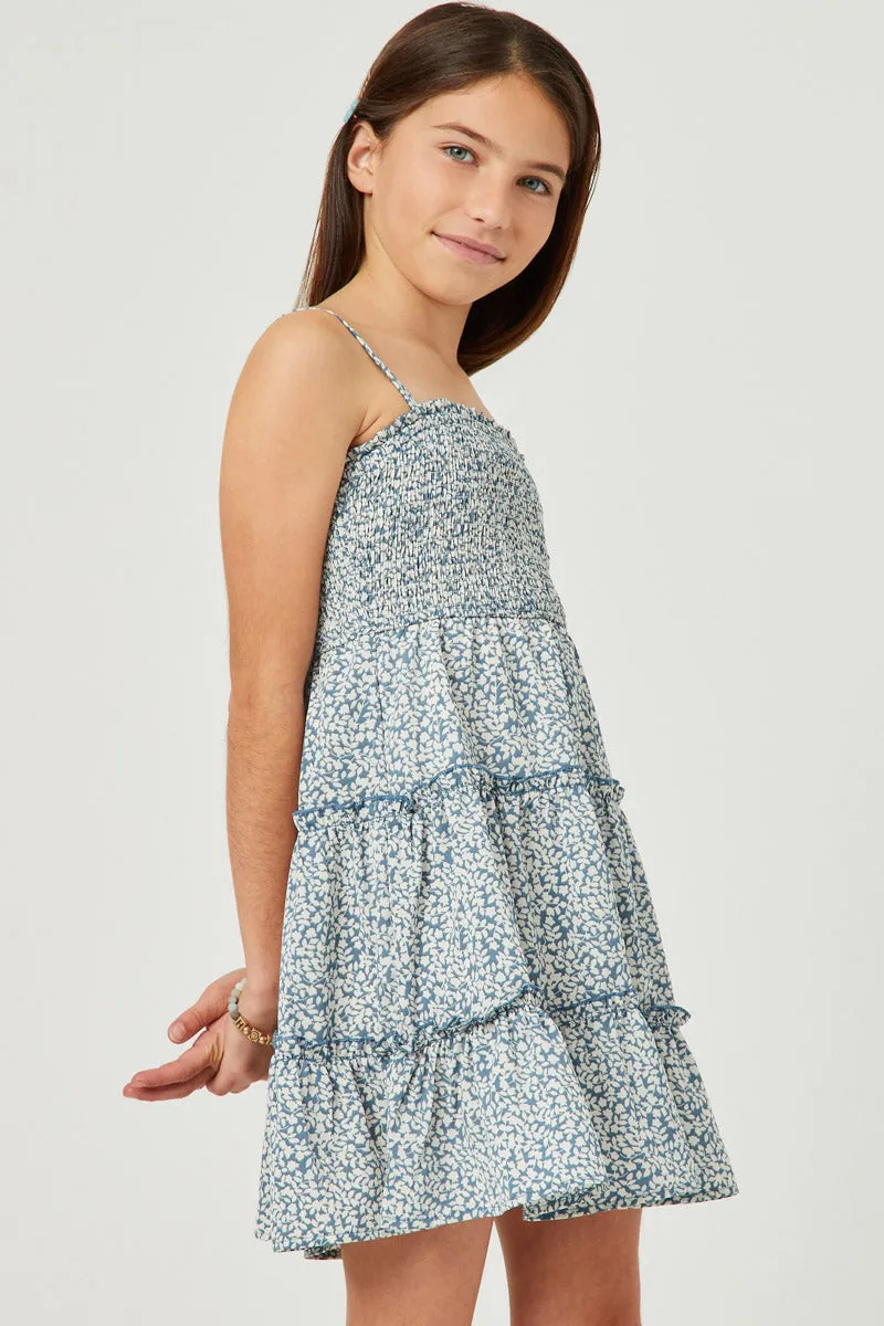 Botanical Print Smocked Tiered Dress