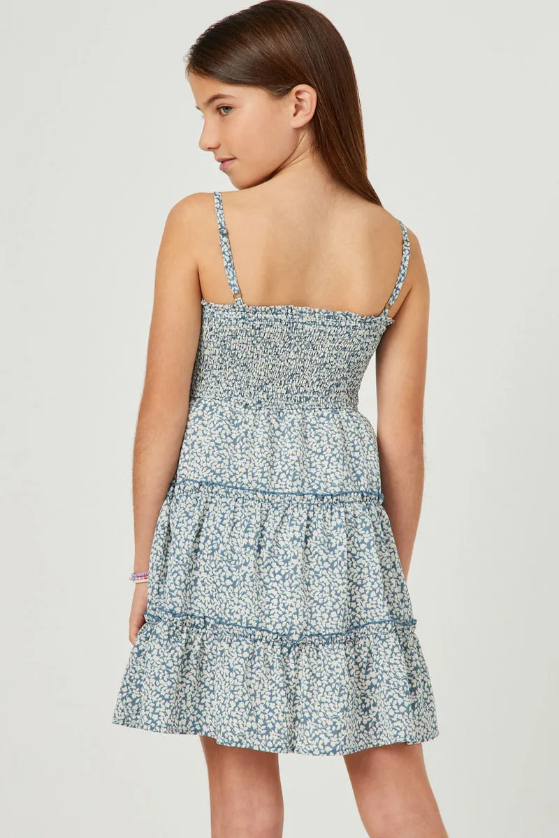 Botanical Print Smocked Tiered Dress