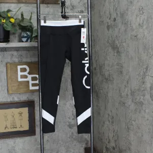 Calvin Klein 7/8 Performance High-Rise Colorblocked Logo Leggings Black White XS