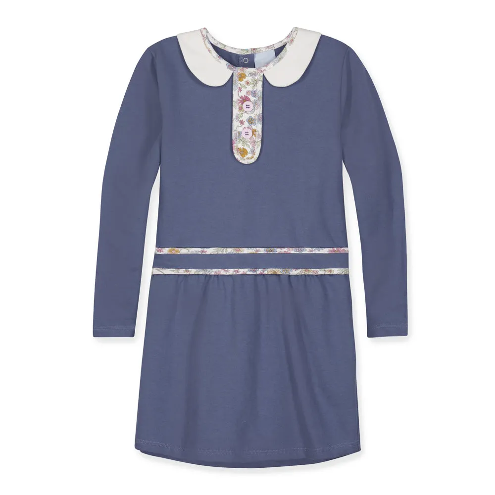 Carly Dress -- Steel Blue w/ Sasha's Garden