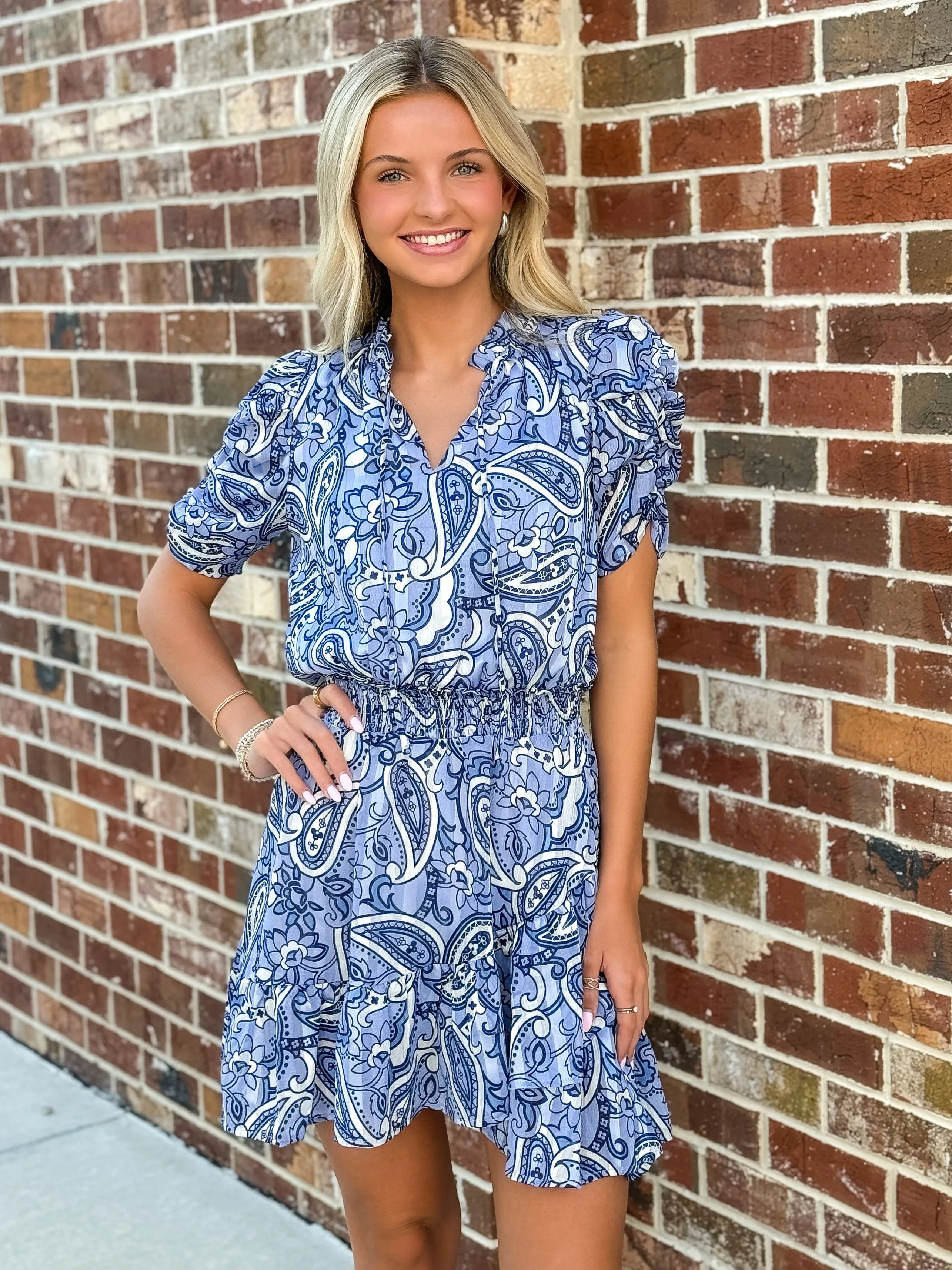 Cinched Waist Dress (Cerulean Paisley)