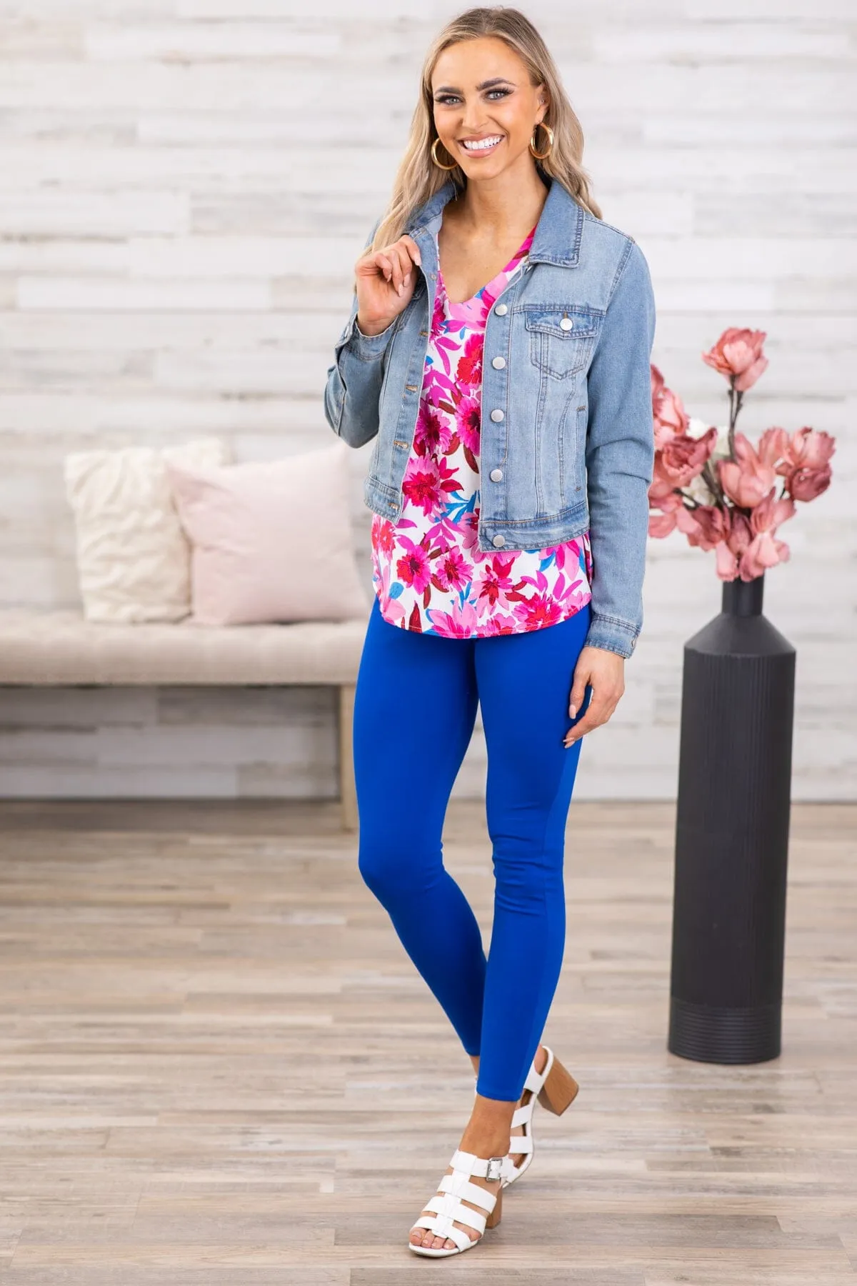 Cobalt Wide Waistband Ponte Leggings