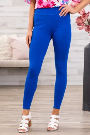 Cobalt Wide Waistband Ponte Leggings
