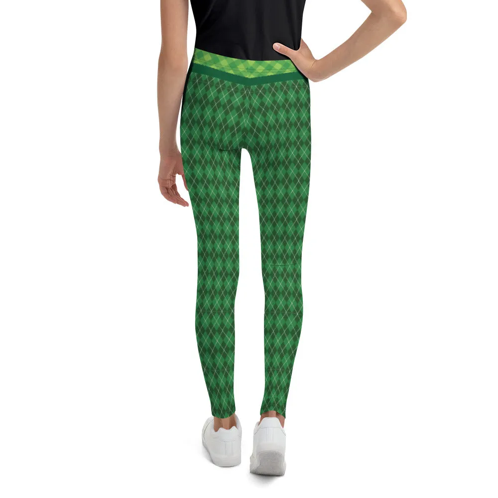 Dark Green Plaid - Youth Leggings
