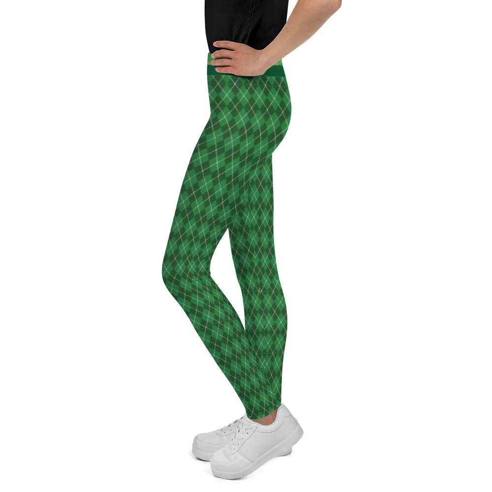 Dark Green Plaid - Youth Leggings