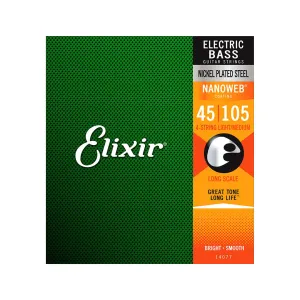 Elixir 14077 Nanoweb Medium Long Scale 4-String Electric Bass Strings 45-105