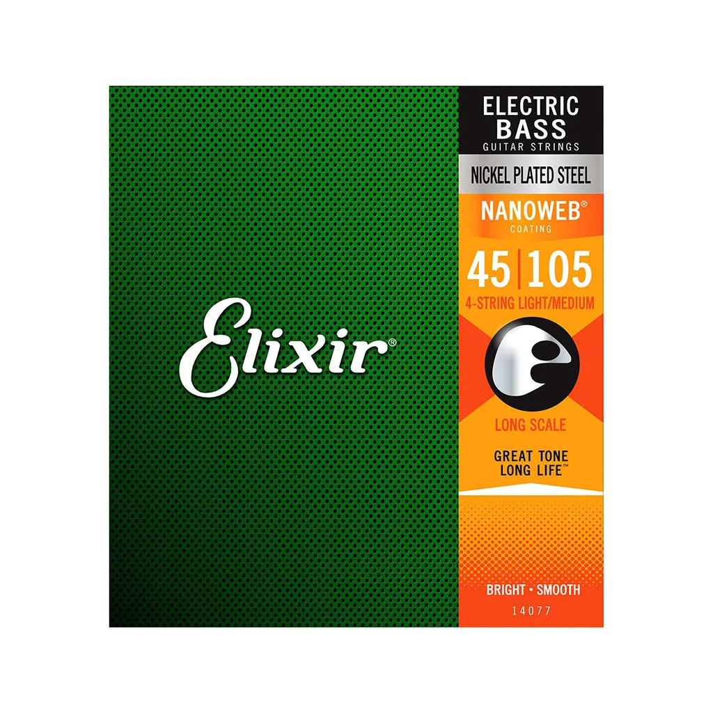 Elixir 14077 Nanoweb Medium Long Scale 4-String Electric Bass Strings 45-105