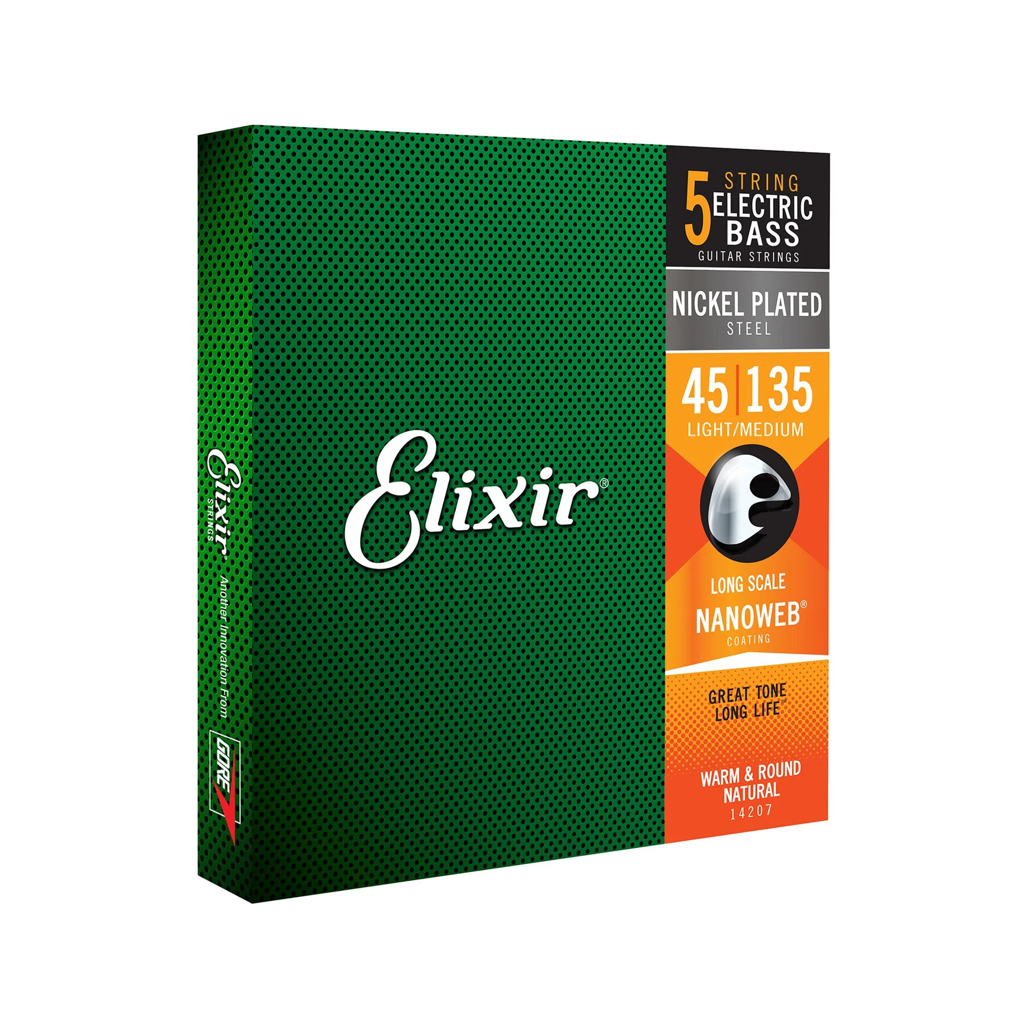 Elixir 14207 Nanoweb Light/Med Long Scale 5-String Electric Bass Strings 45-135