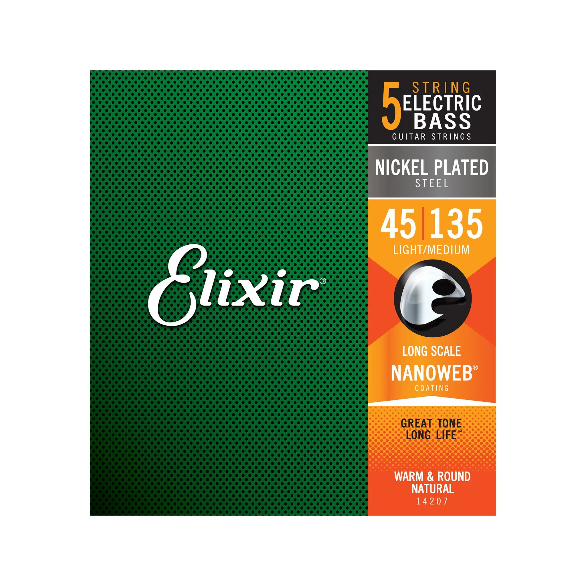 Elixir 14207 Nanoweb Light/Med Long Scale 5-String Electric Bass Strings 45-135
