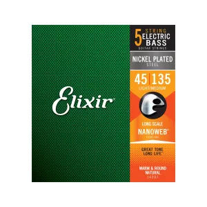Elixir 14207 Nanoweb Light/Med Long Scale 5-String Electric Bass Strings 45-135