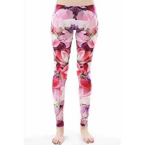 Fashionable Stretch Floral Print Leggings For Women - Pink M