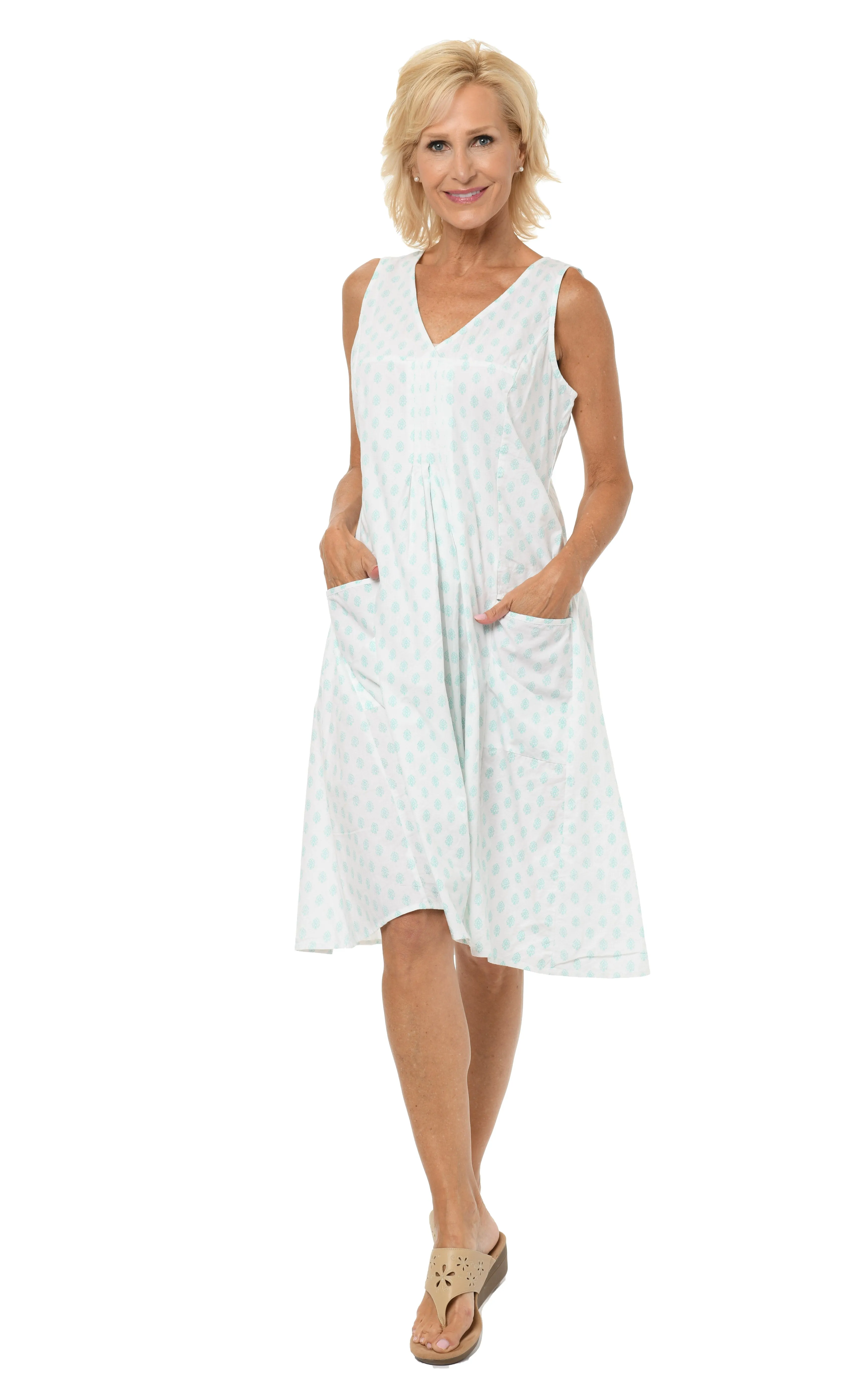 FINAL SALE CV656 Poppie Dress in Aqua Leaf*