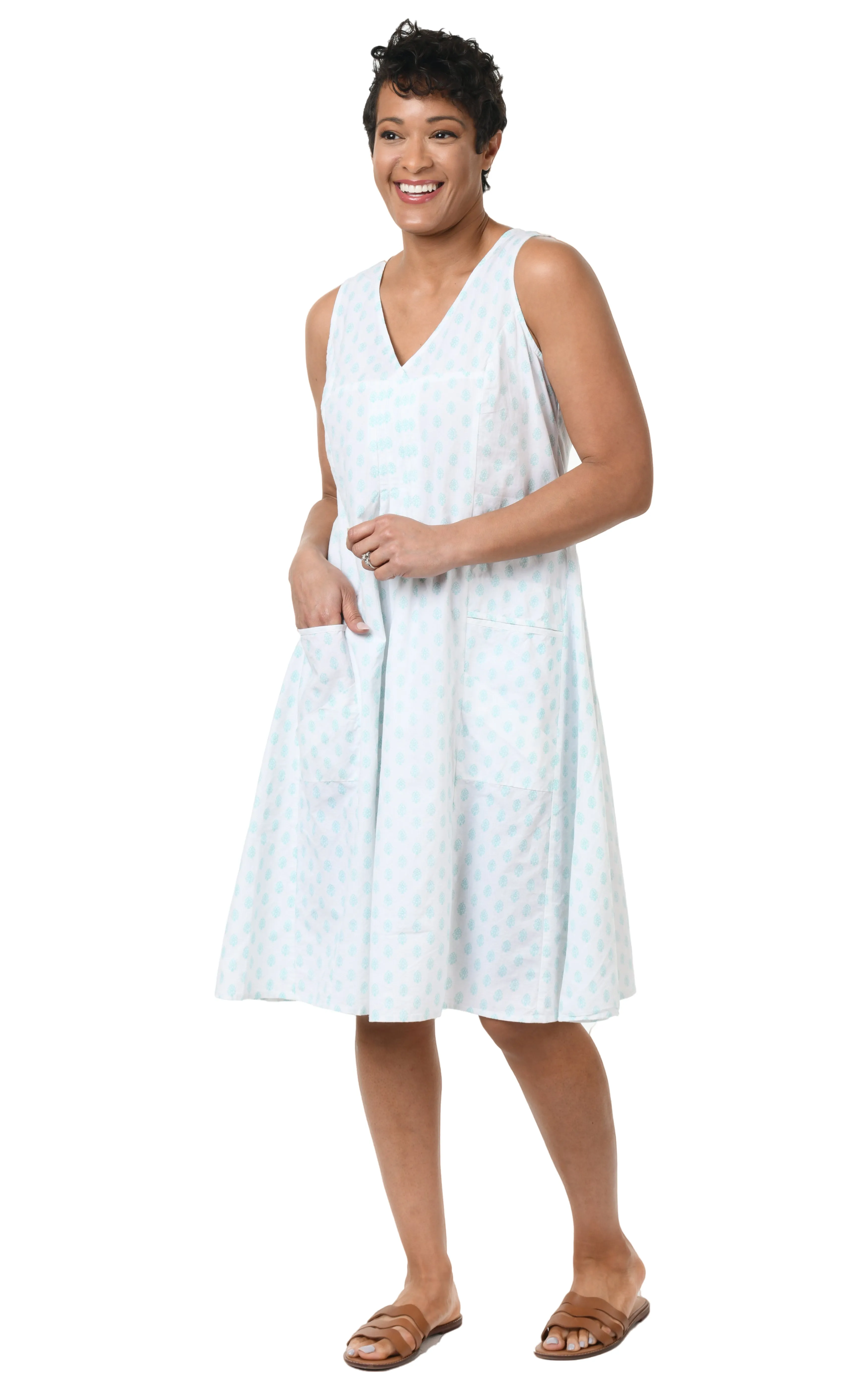FINAL SALE CV656 Poppie Dress in Aqua Leaf*