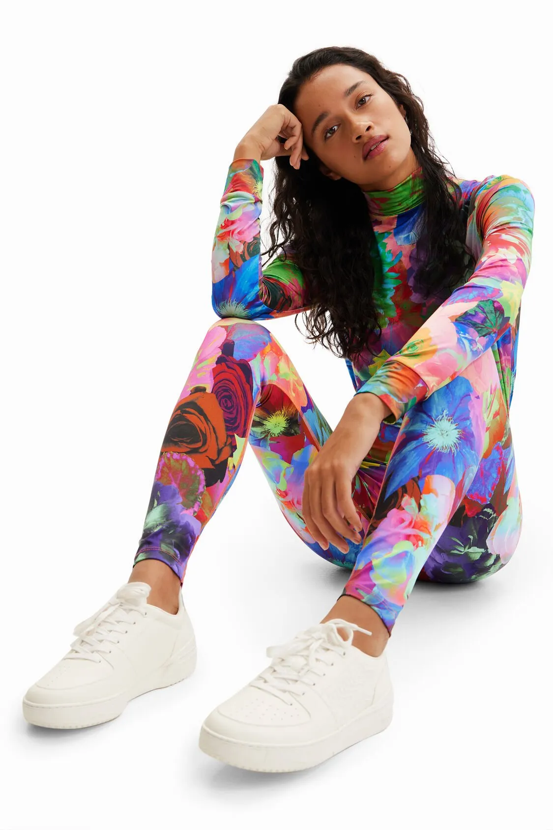 Floral stretch leggings women